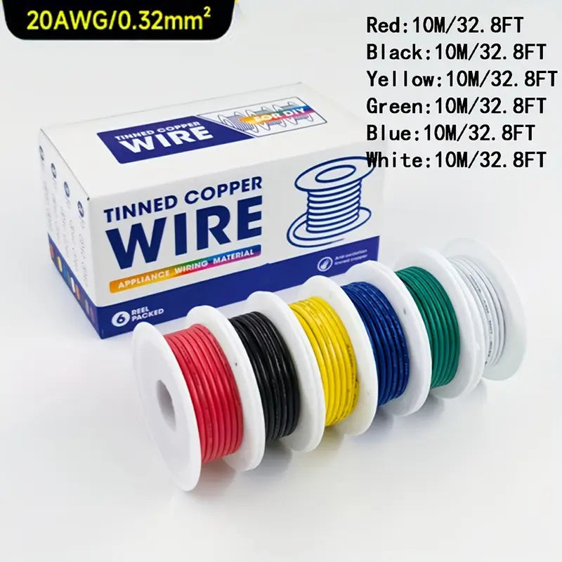 1 set PVC 20 Gauge 6 Colors Tinned Copper Wire Hook up Wire Kit