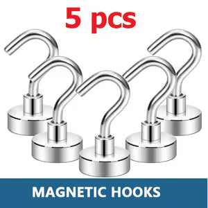 5pcs 20mm Magnetic Hooks - Heavy Duty 11.34KG Neodymium Magnets