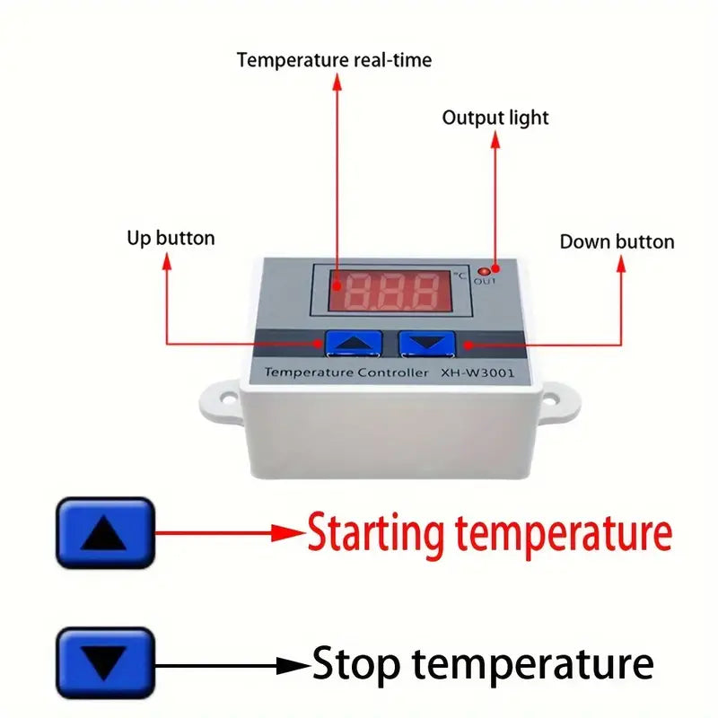 Digital LED Temperature Controller XH-W3001 For Incubator Cooling and Heating