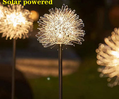 Solar Powered Aluminum Dandelion Lights, Warm White - 2 PCS Set for Garden & Outdoor Decor