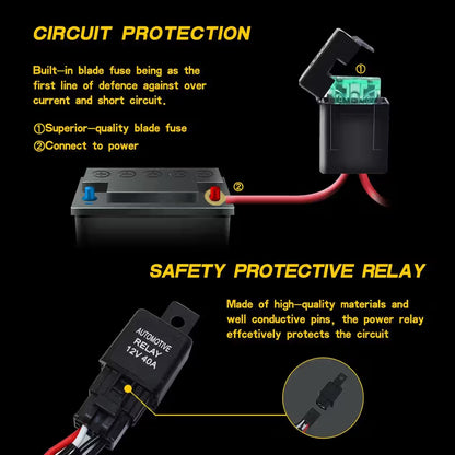 Off-Road Driving 180W Light Bar Wiring Harness with Fuse 40 Amp Relay ON/OFF Switch