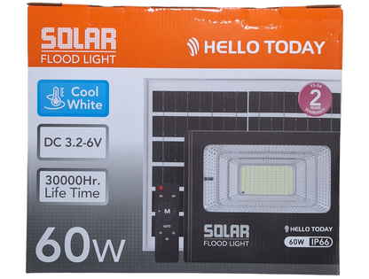 Hello Today Remote Controlled 60w Solar Outdoor Flood Light With Panel - Little Tokyo SA