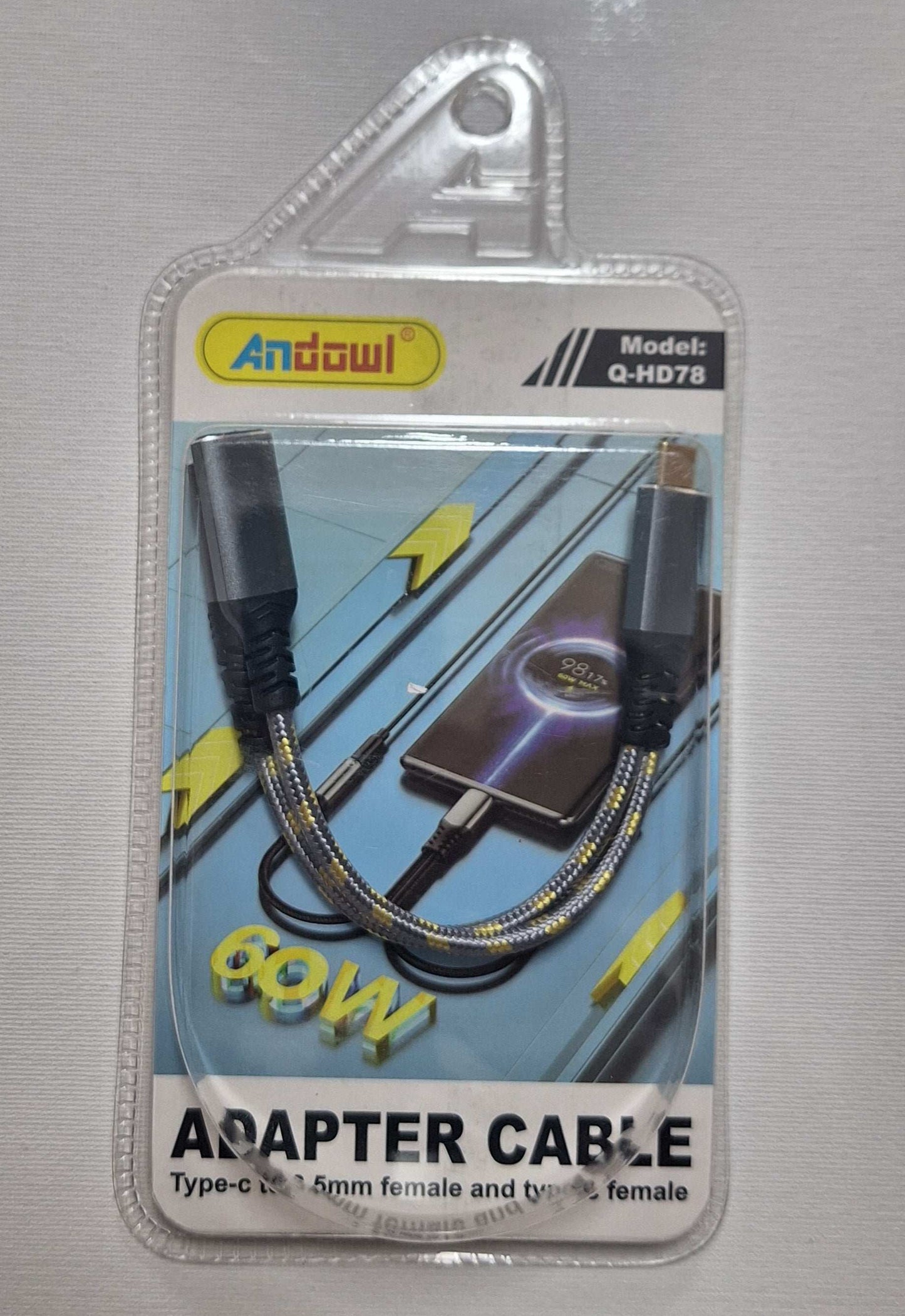 Andowl Adapter Cable: Type-C to 3.5mm Aux  Type-C Female - Perfect Audio Solution