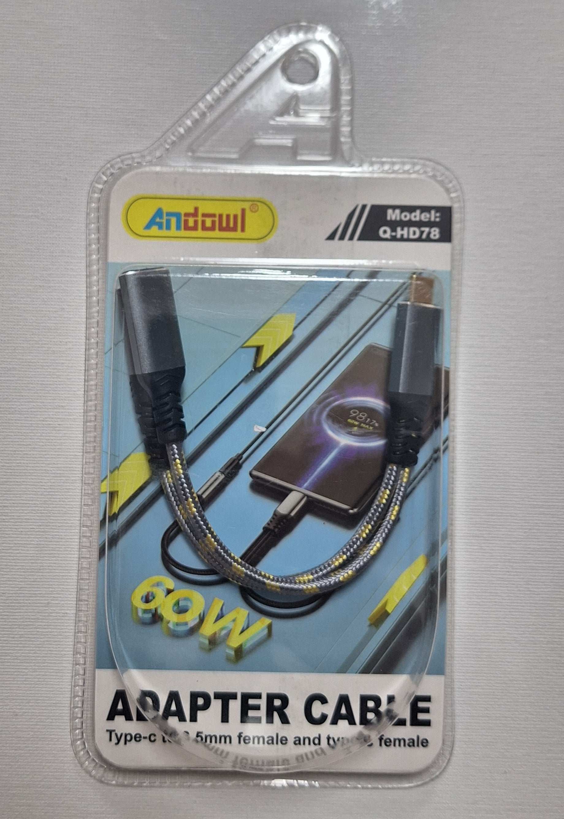 Andowl Adapter Cable: Type-C to 3.5mm Aux  Type-C Female - Perfect Audio Solution