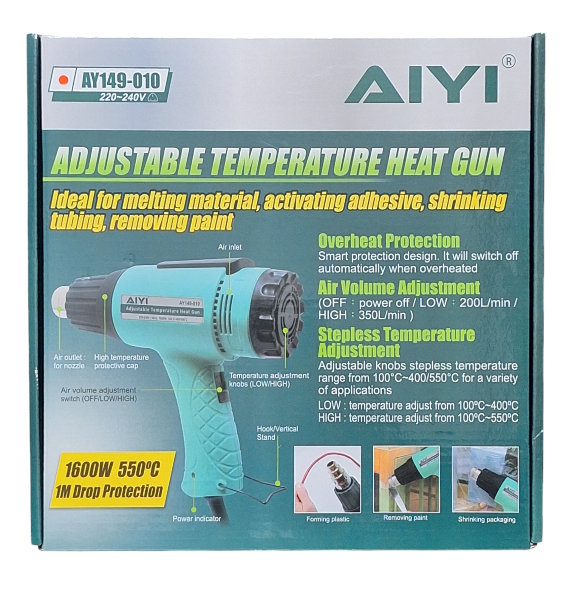 AIYI Adjustable Temperature Heat Gun - 1600W - Little Tokyo SA