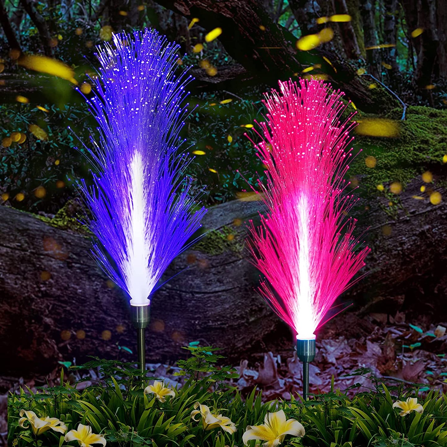 Colour Solar Powered Triple Layer Fiber Optic Lights - 2pcs Set for Outdoor Garden Decoration - Little Tokyo SA