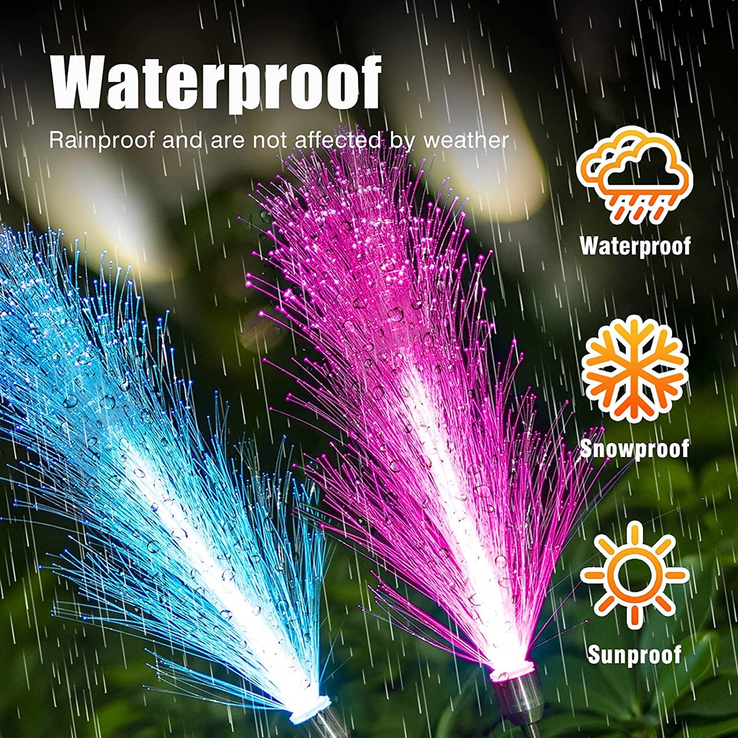 Colour Solar Powered Triple Layer Fiber Optic Lights - 2pcs Set for Outdoor Garden Decoration - Little Tokyo SA