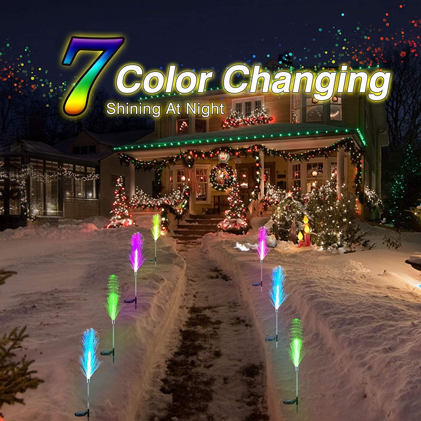 Colour Solar Powered Triple Layer Fiber Optic Lights - 2pcs Set for Outdoor Garden Decoration - Little Tokyo SA