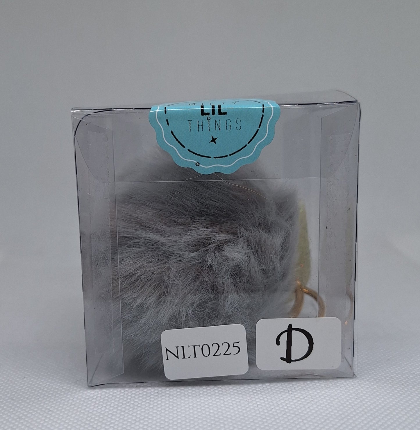 Custom Resin Letter Keychain With a Grey Pom Pom - D - Little Tokyo SA