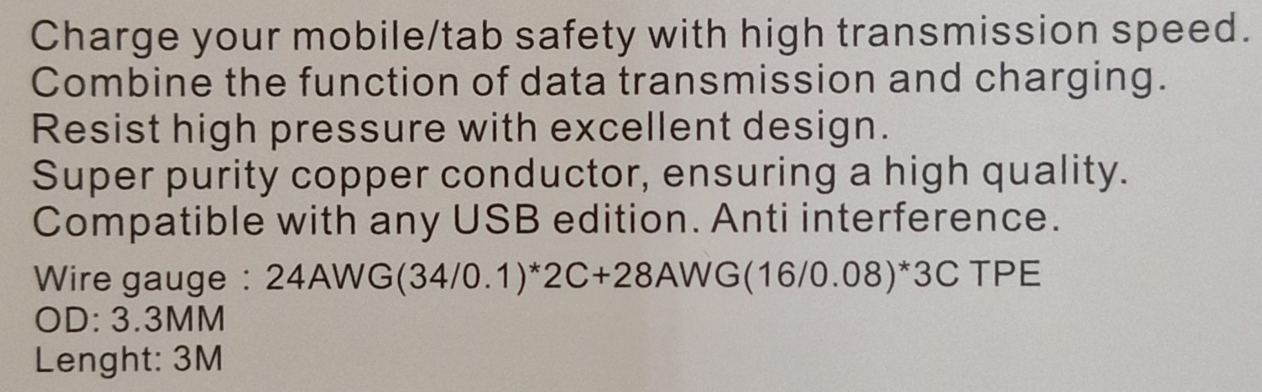 Fast Charging IOS Lightning 2.4A Output Cable - 3 meters - Little Tokyo SA