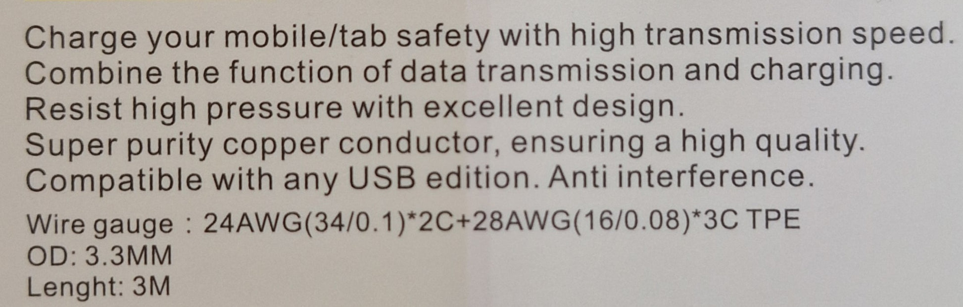 Fast Charging Micro USB 2.4A Output Cable - 3 meters - Little Tokyo SA