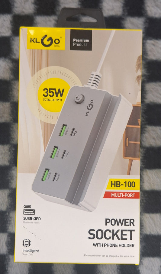 Multi-Port Power Socket With Phone Holder - 3USB+3PD 35 watts - Little Tokyo SA