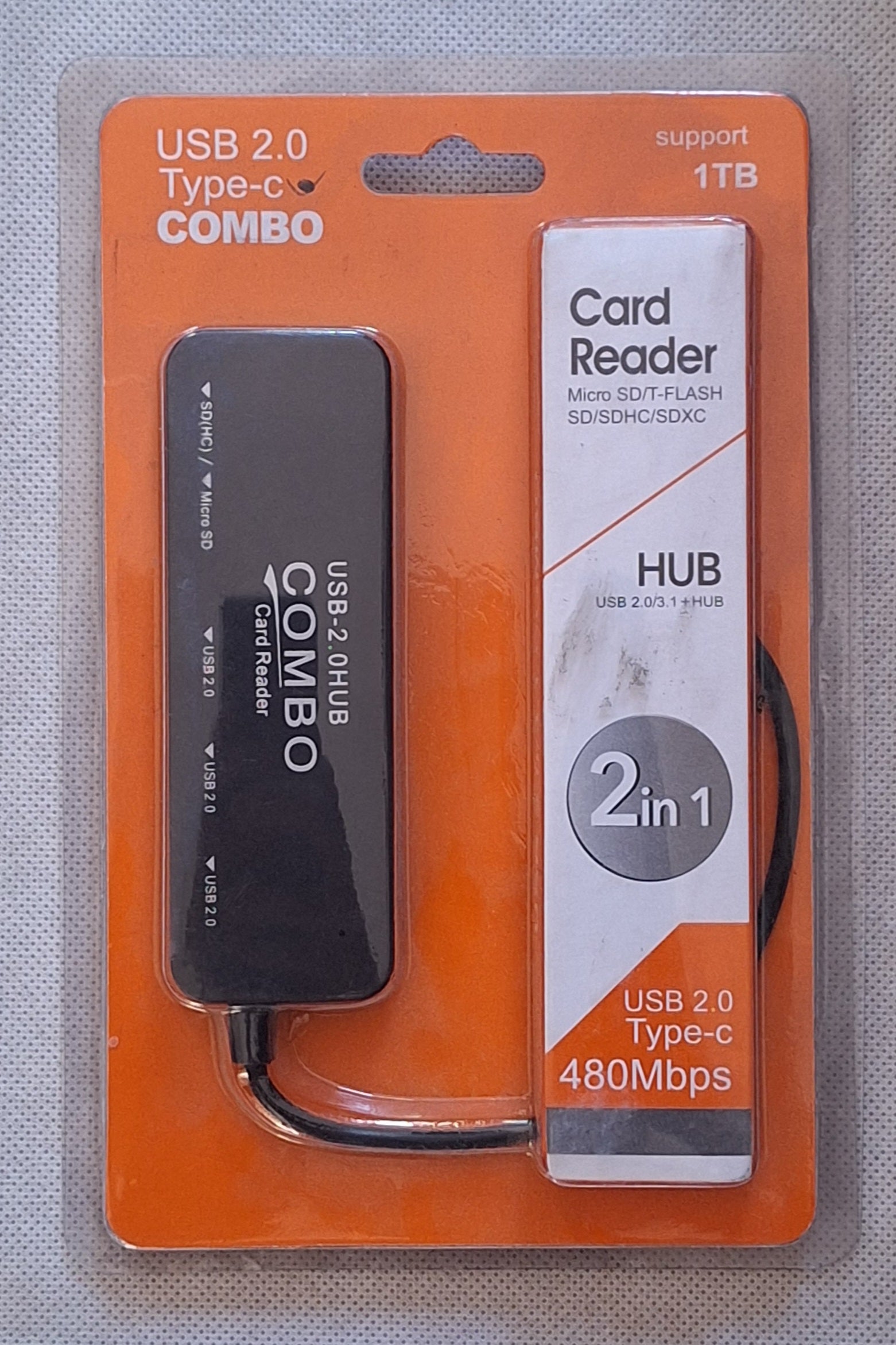 2 in 1 USB 2.0 Type C 480Mbps Card Reader Hub Micro/SD/T-Flash SD/SDHC/SDXC - Little Tokyo SA