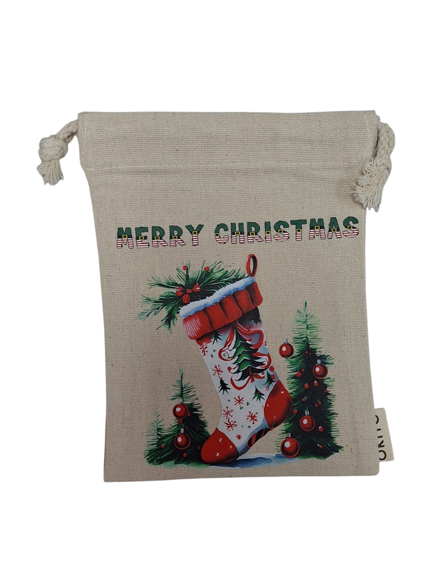 Christmas Cotton Unbleached Eco-Friendly Drawstring Bag - Little Tokyo SA