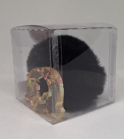 Custom Resin Letter Keychain With a Black Pom Pom - Q - Little Tokyo SA