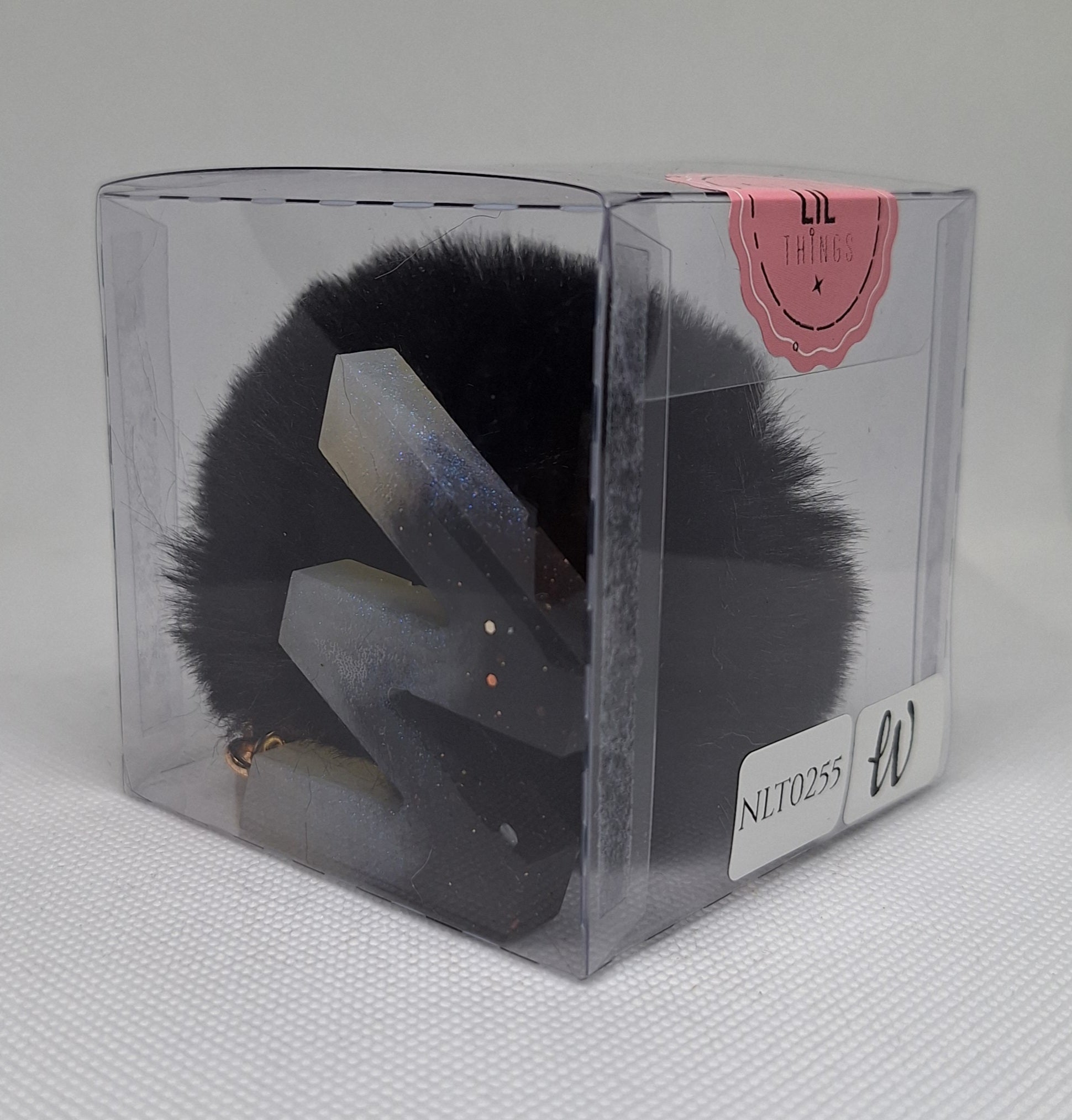 Custom Resin Letter Keychain With a Black Pom Pom - W - Little Tokyo SA