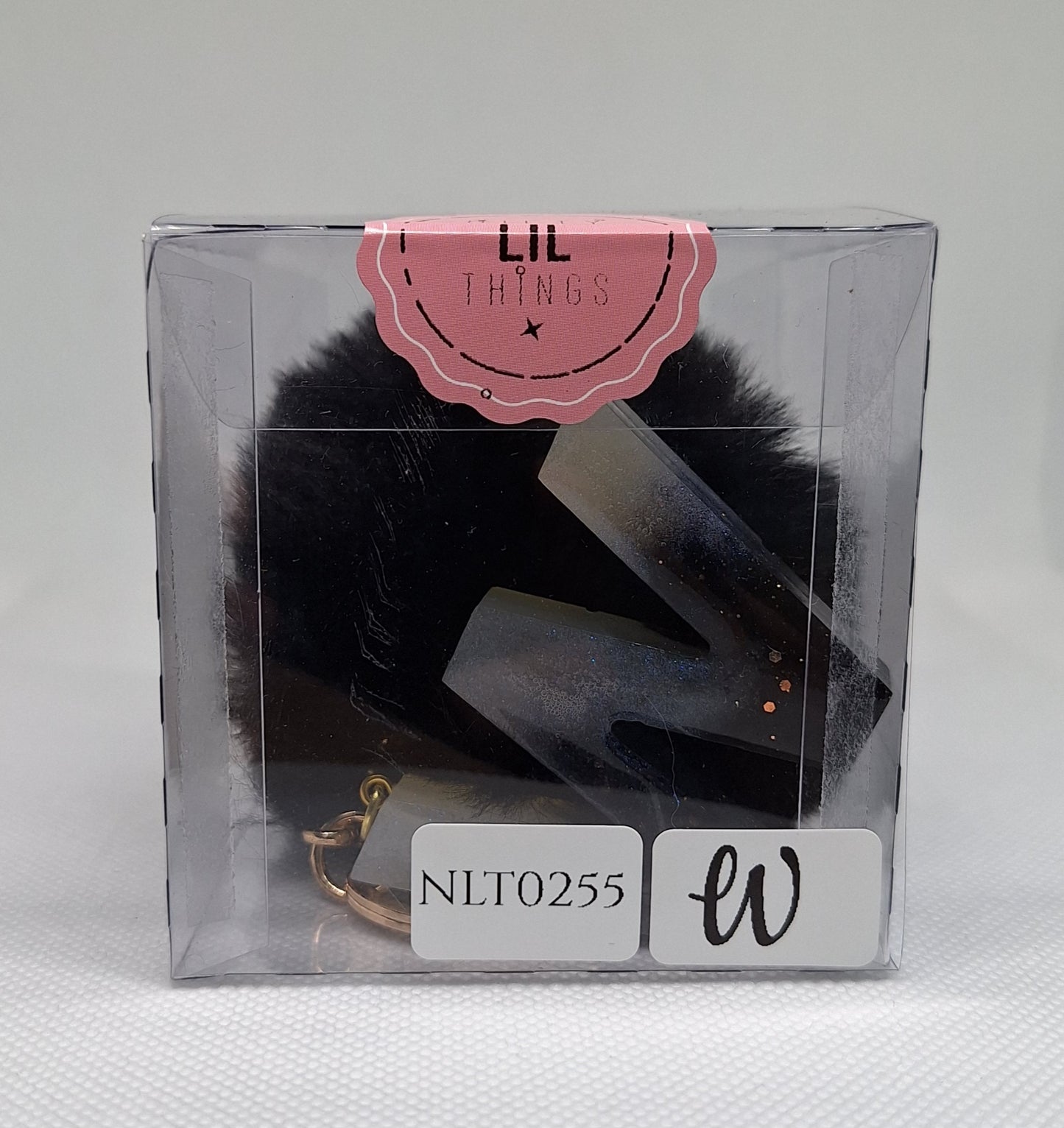 Custom Resin Letter Keychain With a Black Pom Pom - W - Little Tokyo SA