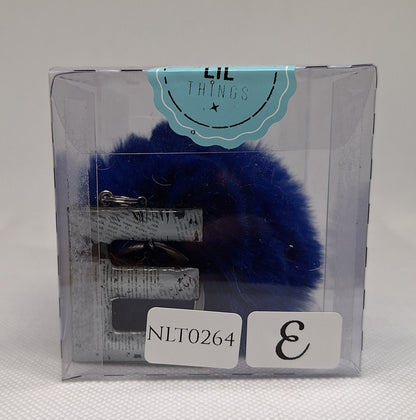 Custom Resin Letter Keychain With a Blue Pom Pom - E - Little Tokyo SA