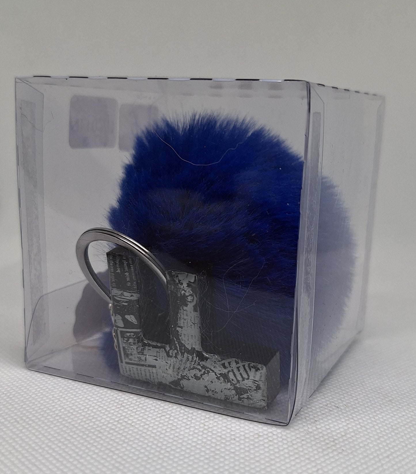 Custom Resin Letter Keychain With a Blue Pom Pom - F - Little Tokyo SA