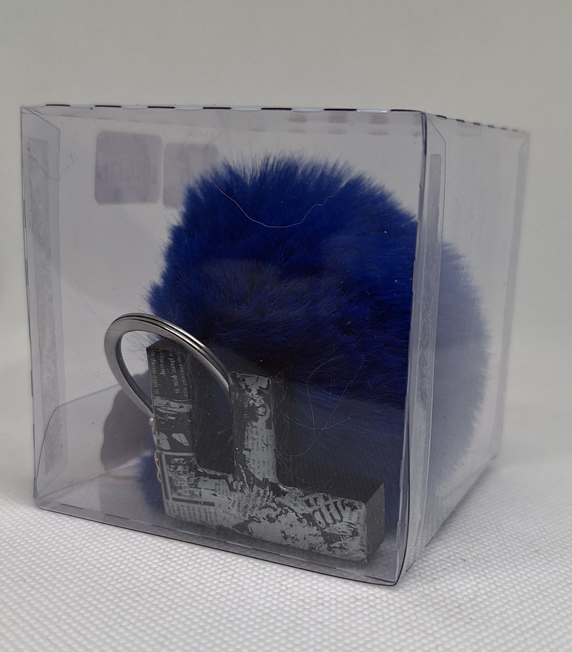 Custom Resin Letter Keychain With a Blue Pom Pom - F - Little Tokyo SA