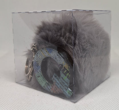 Custom Resin Letter Keychain With a Dark Grey Pom Pom - Q - Little Tokyo SA