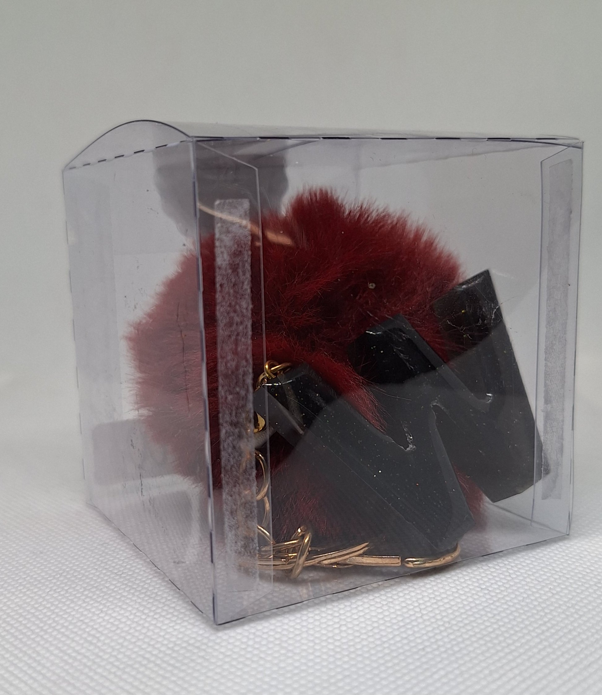 Custom Resin Letter Keychain With a Maroon Pom Pom - W - Little Tokyo SA