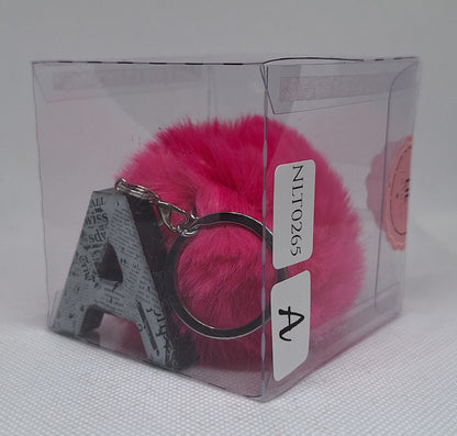Custom Resin Letter Keychain With a Pink Pom Pom - A - Little Tokyo SA