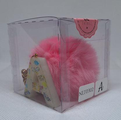 Custom Resin Letter Keychain With a Pink Pom Pom - A - Little Tokyo SA