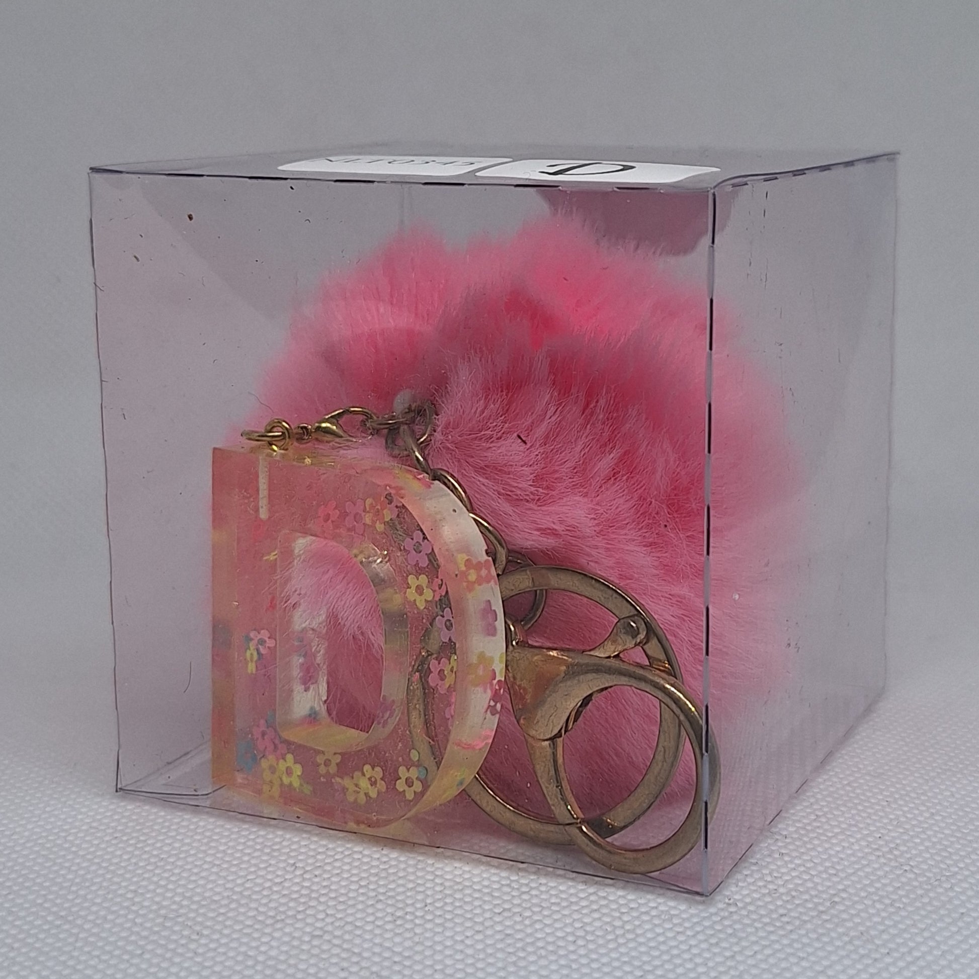 Custom Resin Letter Keychain With a Pink Pom Pom - D - Little Tokyo SA