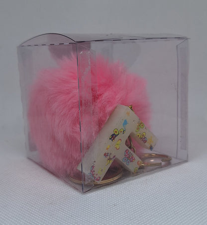Custom Resin Letter Keychain With a Pink Pom Pom - F - Little Tokyo SA