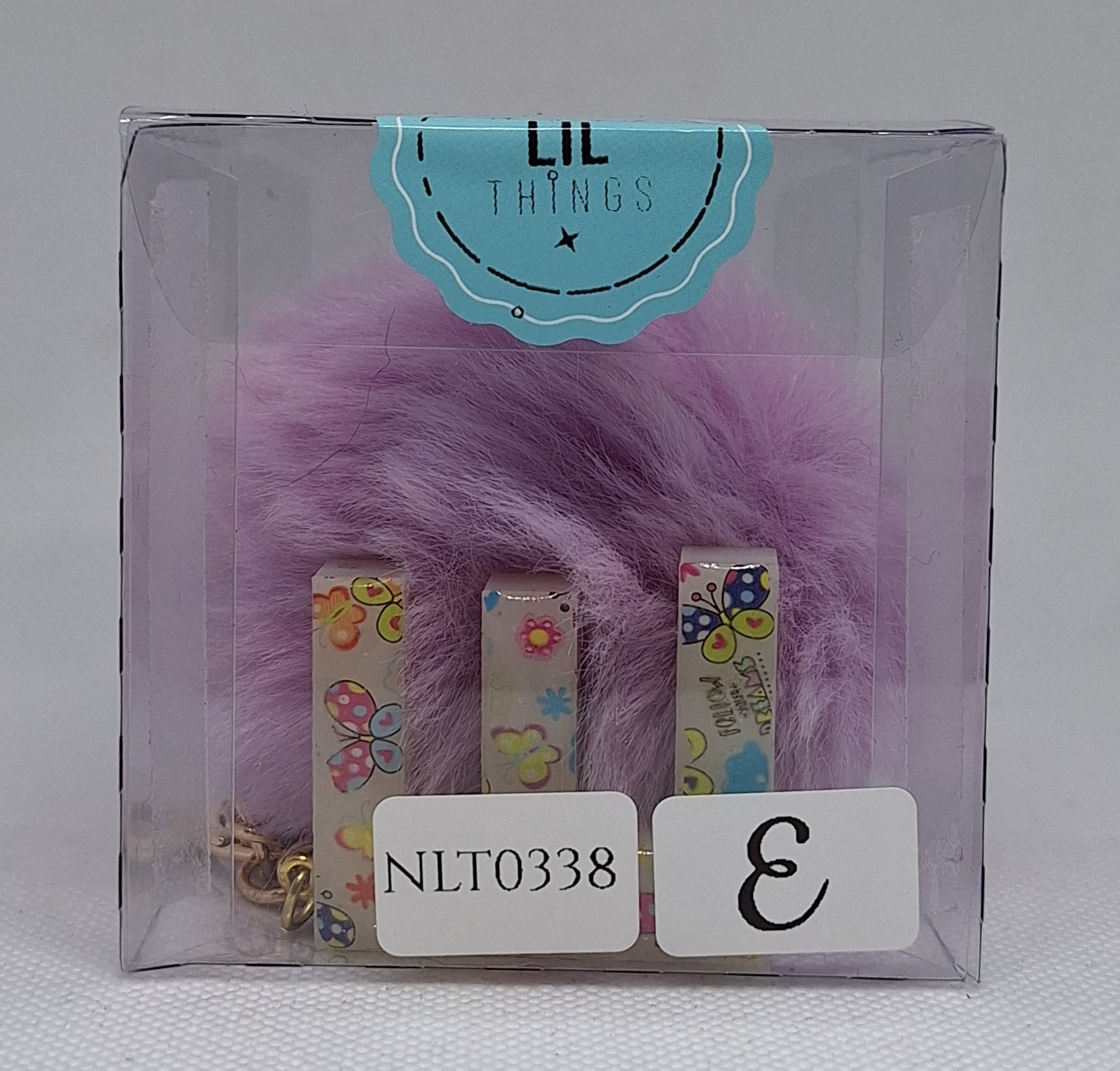 Custom Resin Letter Keychain With a Purple Pom Pom - E - Little Tokyo SA