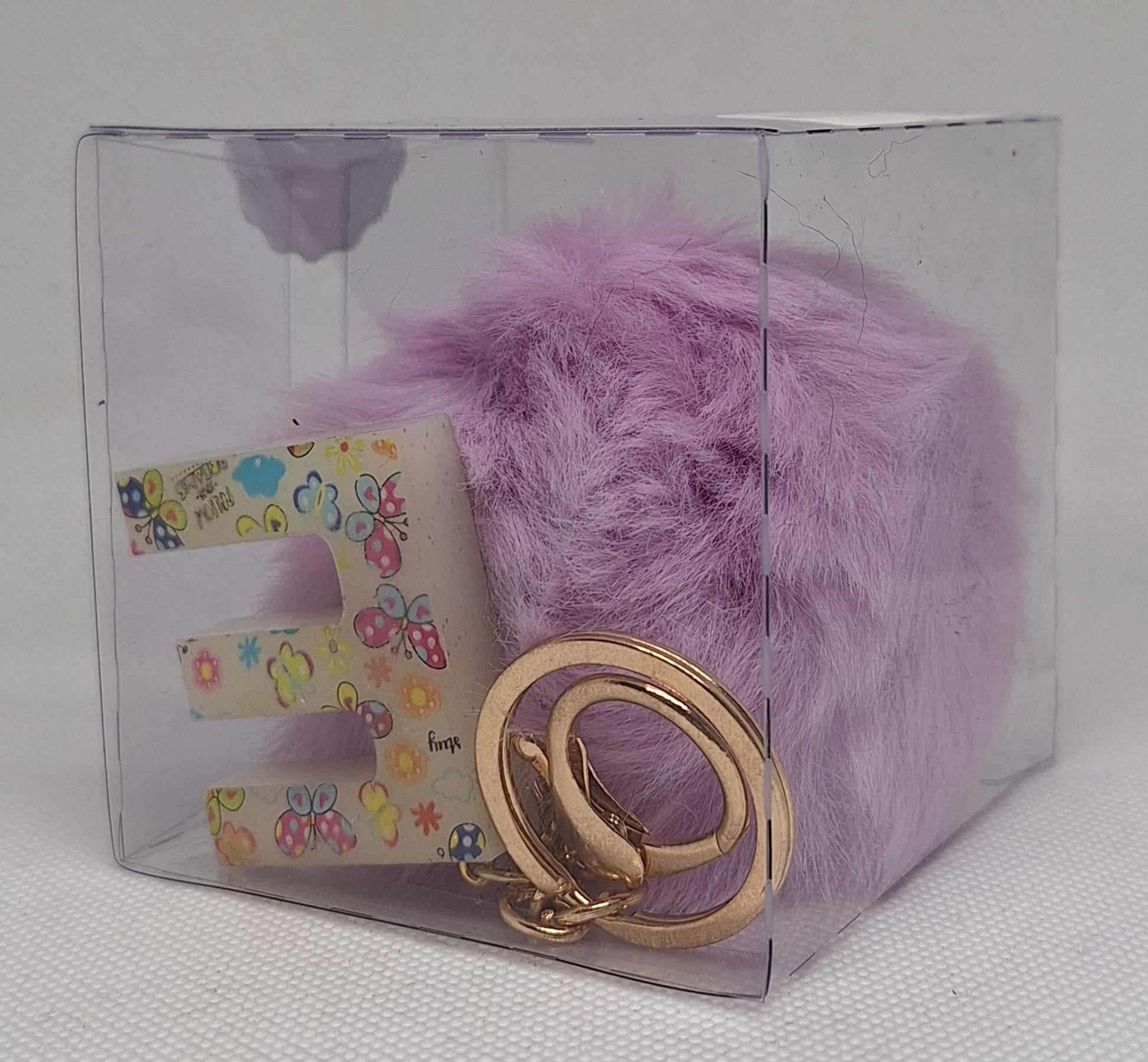 Custom Resin Letter Keychain With a Purple Pom Pom - E - Little Tokyo SA