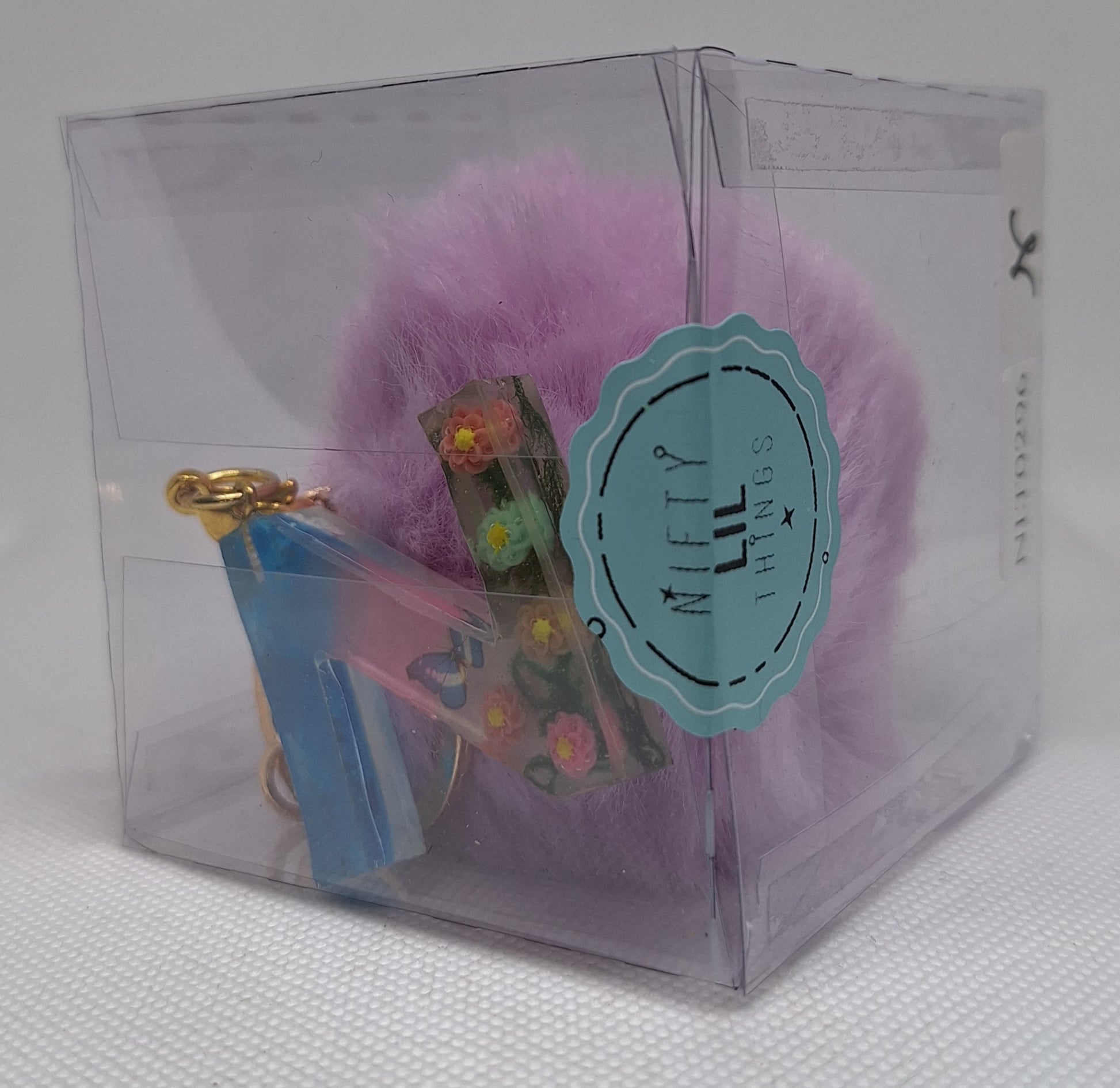 Custom Resin Letter Keychain With a Purple Pom Pom - N - Little Tokyo SA
