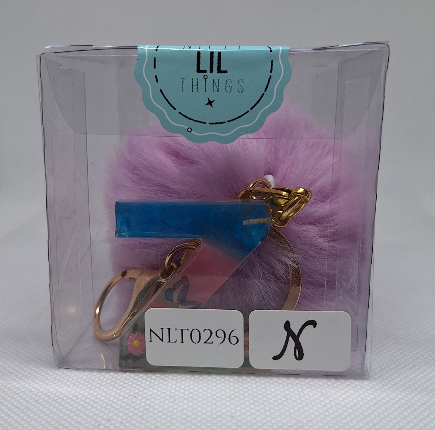 Custom Resin Letter Keychain With a Purple Pom Pom - N - Little Tokyo SA
