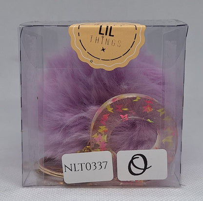 Custom Resin Letter Keychain With a Purple Pom Pom - O - Little Tokyo SA