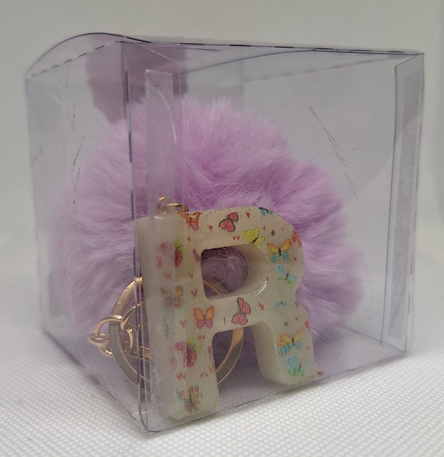 Custom Resin Letter Keychain With a Purple Pom Pom - R - Little Tokyo SA