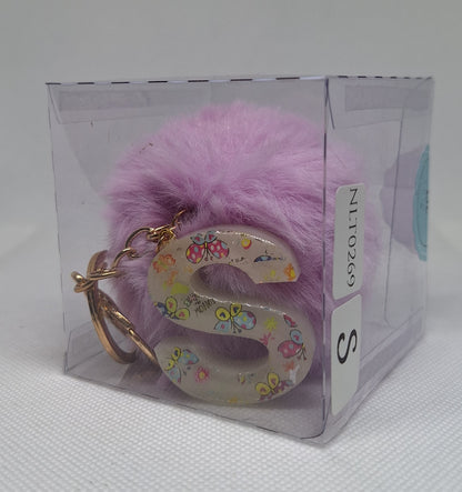 Custom Resin Letter Keychain With a Purple Pom Pom - S - Little Tokyo SA