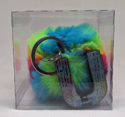 Custom Resin Letter Keychain With a Rainbow Pom Pom - U - Little Tokyo SA