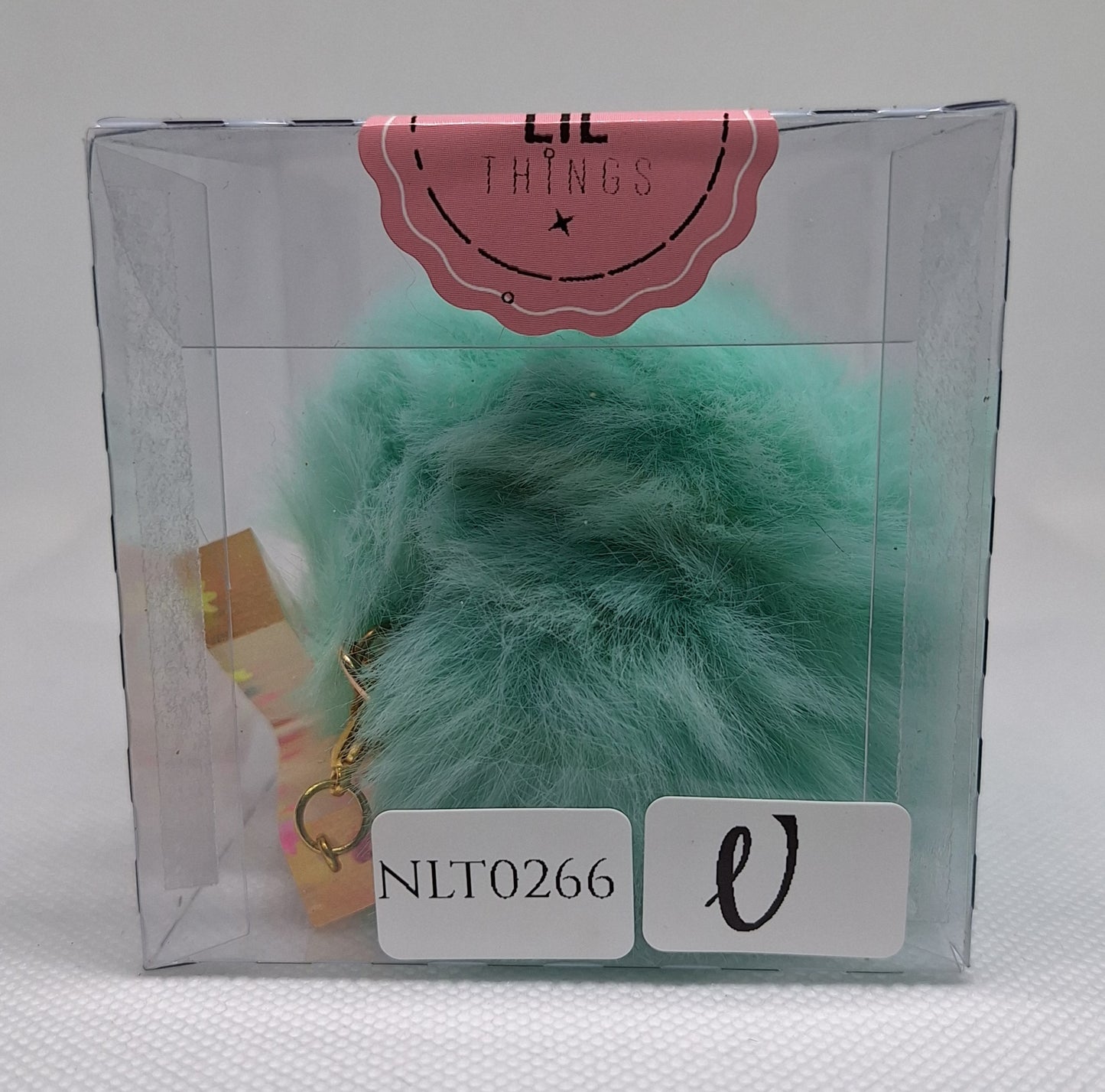 Custom Resin Letter Keychain With a Turquoise Pom Pom - V - Little Tokyo SA