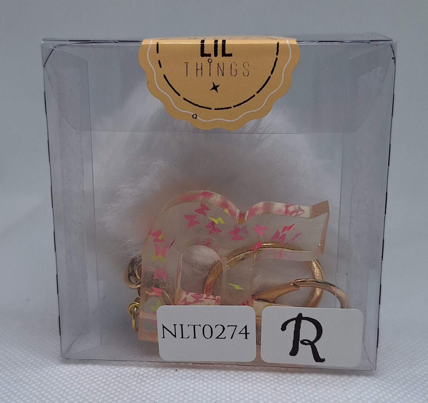 Custom Resin Letter Keychain With a White Pom Pom - R - Little Tokyo SA