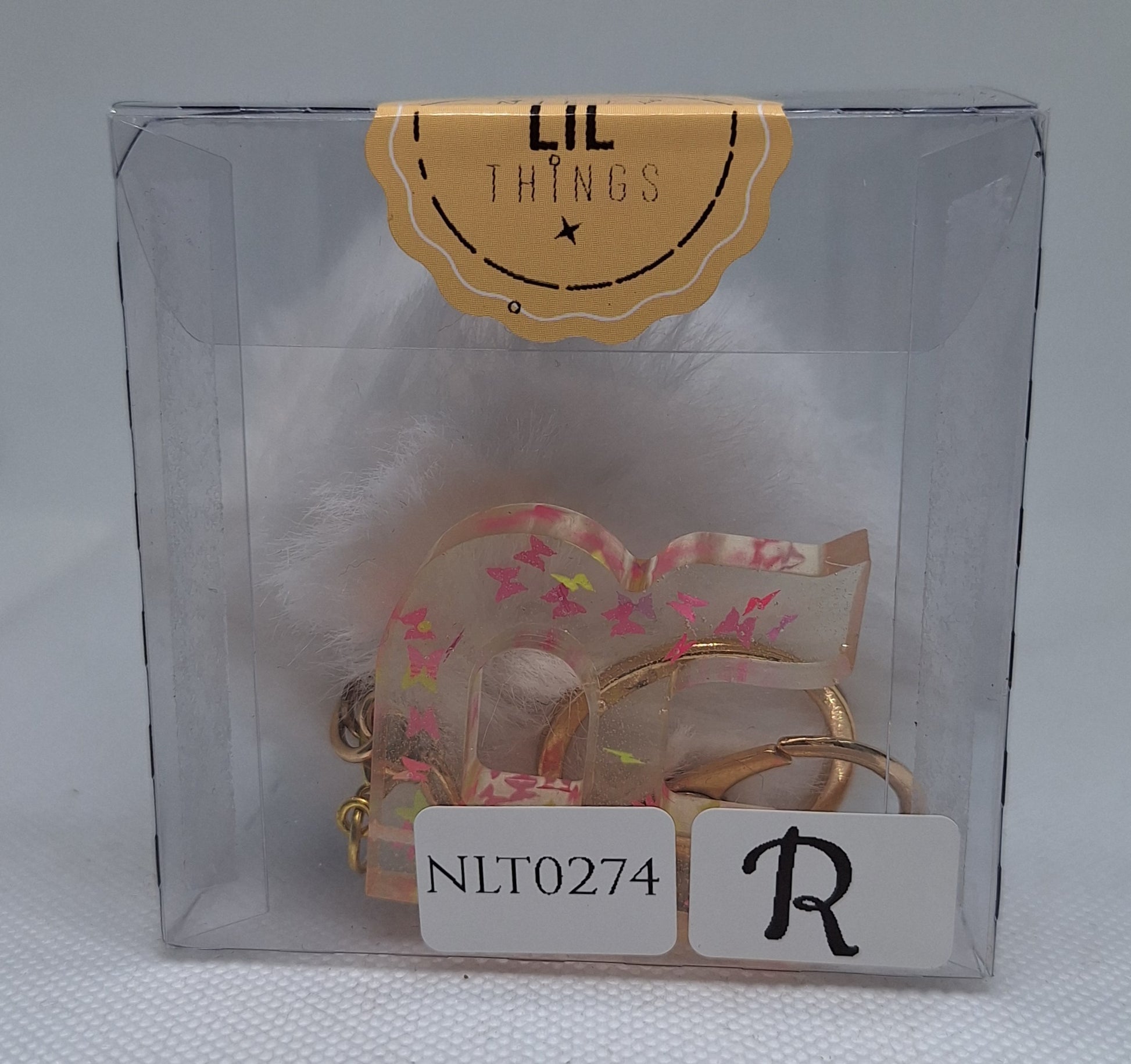 Custom Resin Letter Keychain With a White Pom Pom - R - Little Tokyo SA