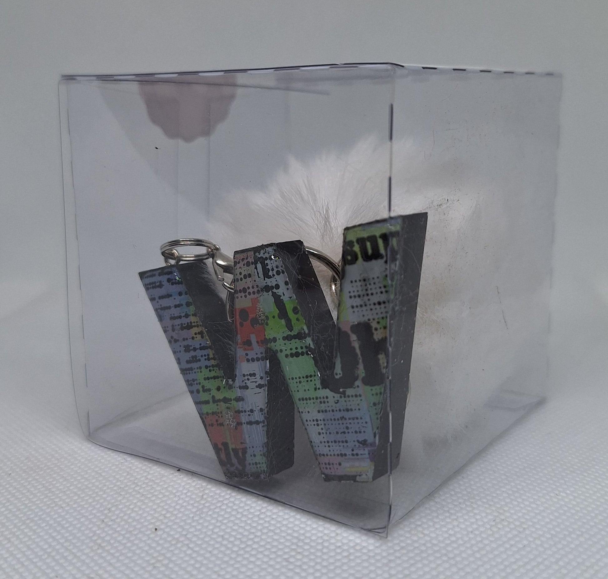 Custom Resin Letter Keychain With a White Pom Pom - W - Little Tokyo SA