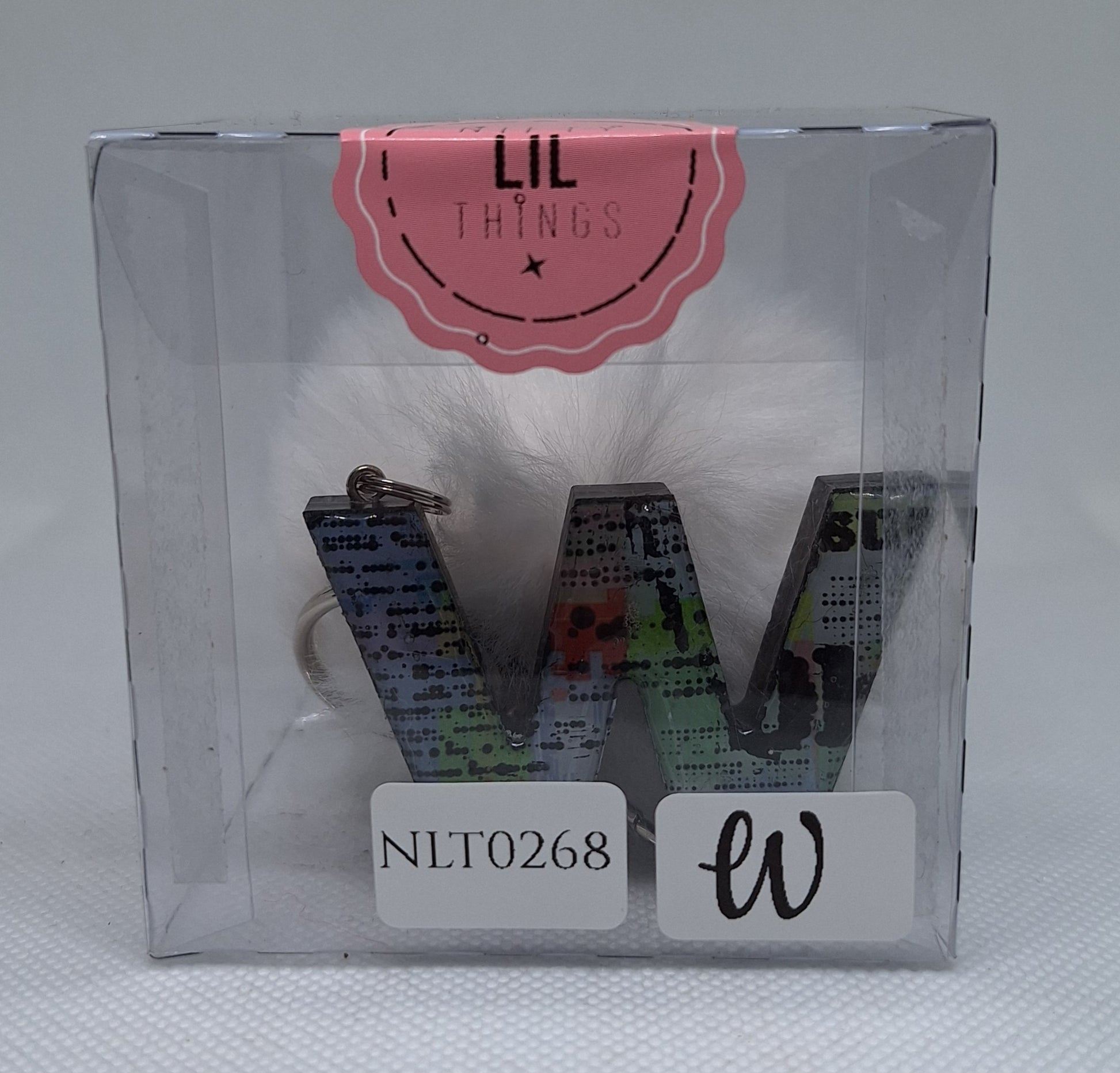 Custom Resin Letter Keychain With a White Pom Pom - W - Little Tokyo SA