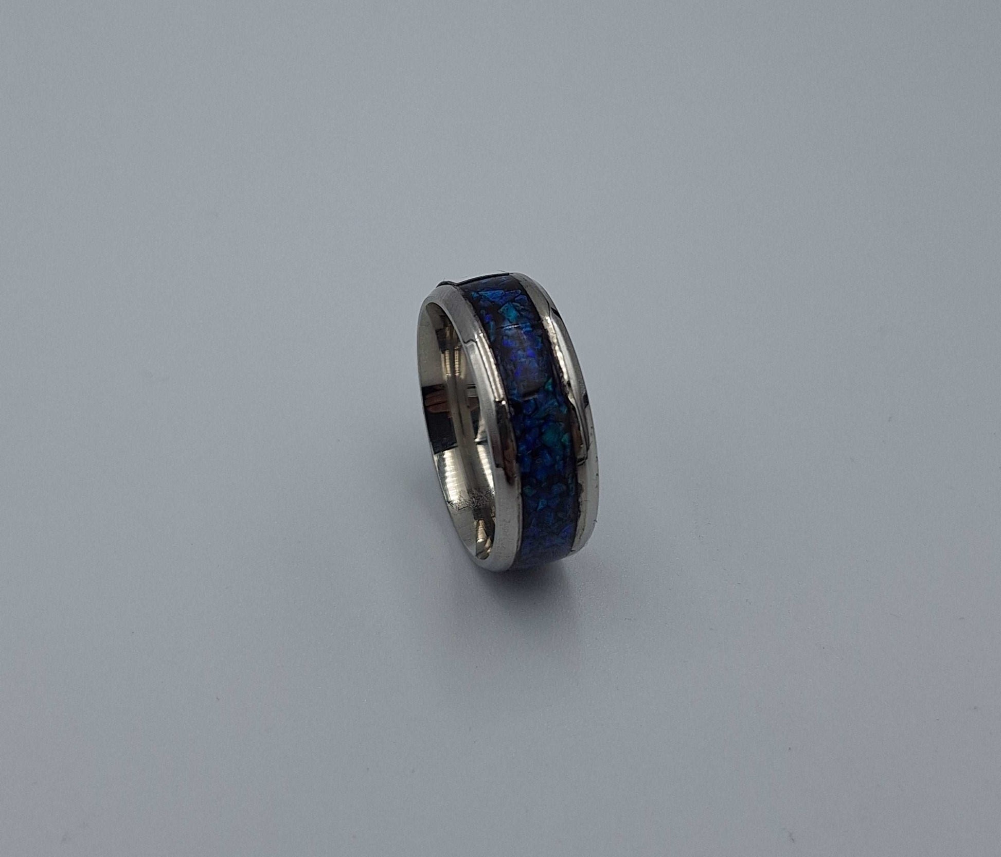Stainless Steel 8mm Ring With Crushed Opals - Size 9