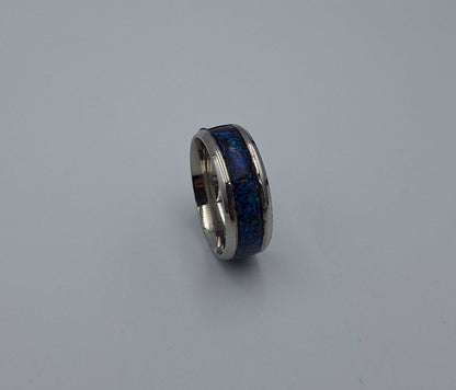 Stainless Steel 8mm Ring With Crushed Opals - Size 9