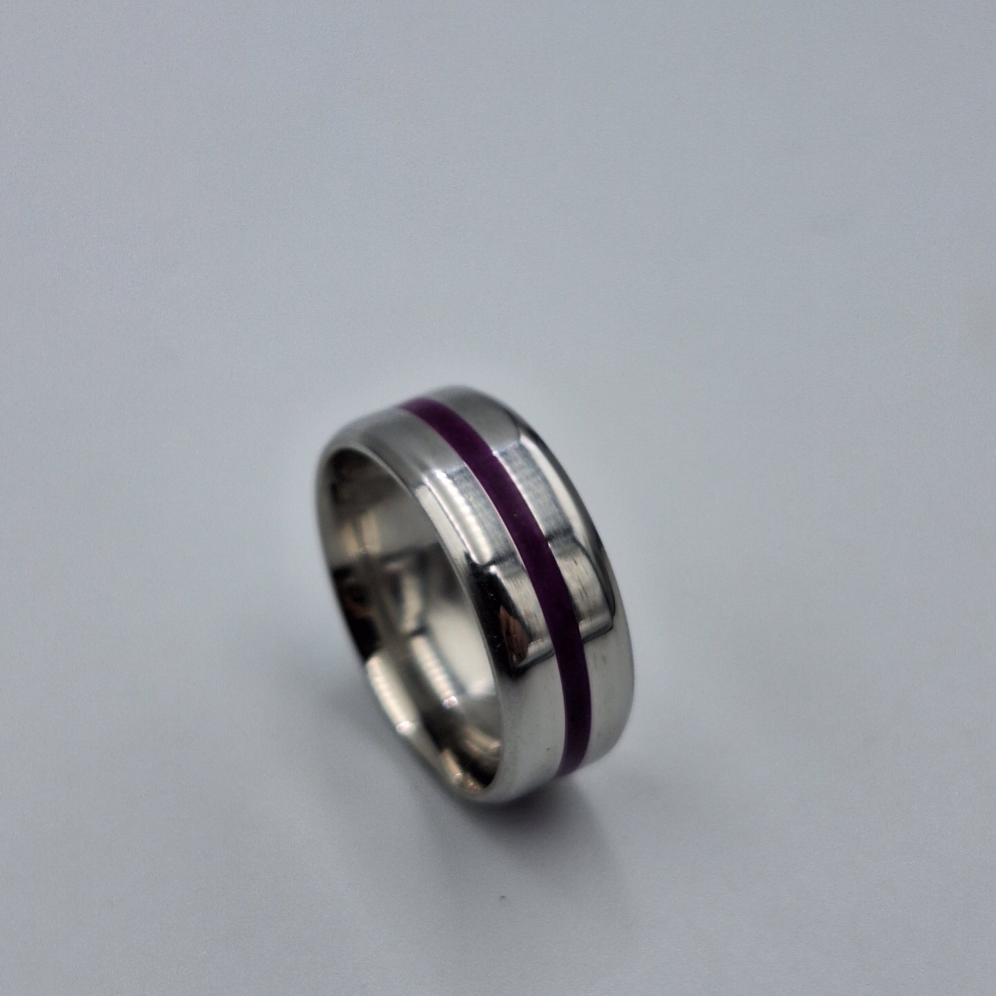 Stainless Steel 8mm Ring With Purple Stripe - Size 9 - Little Tokyo SA