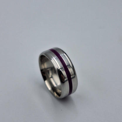 Stainless Steel 8mm Ring With Purple Stripe - Size 9 - Little Tokyo SA