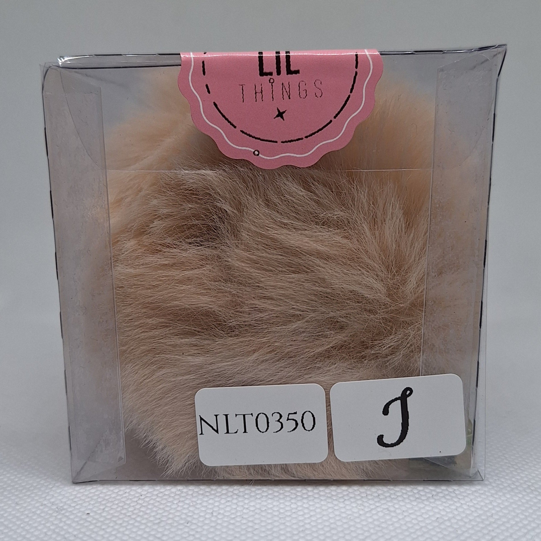 Custom Resin Letter Keychain With a Beige Pom Pom - I - Little Tokyo SA