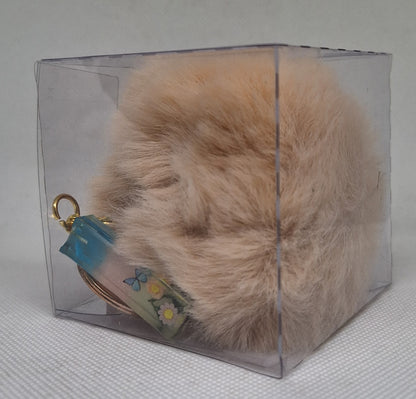 Custom Resin Letter Keychain With a Beige Pom Pom - I - Little Tokyo SA