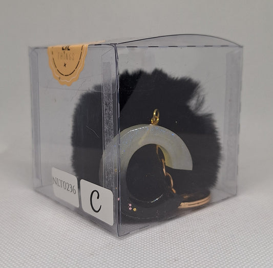 Custom Resin Letter Keychain With a Black Pom Pom - C - Little Tokyo SA